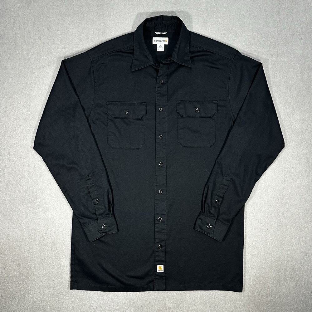 Carhartt Relaxed Fit Work Shirt Black Button Up Long Sleeve L Tall LT